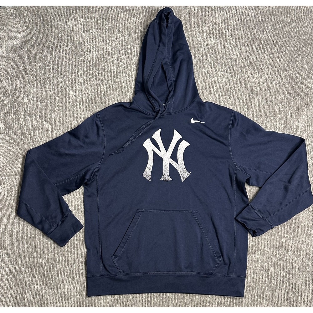 Nike Therma-Fit New York Yankees MLB Hoodie Navy Blue Medium Center Logo